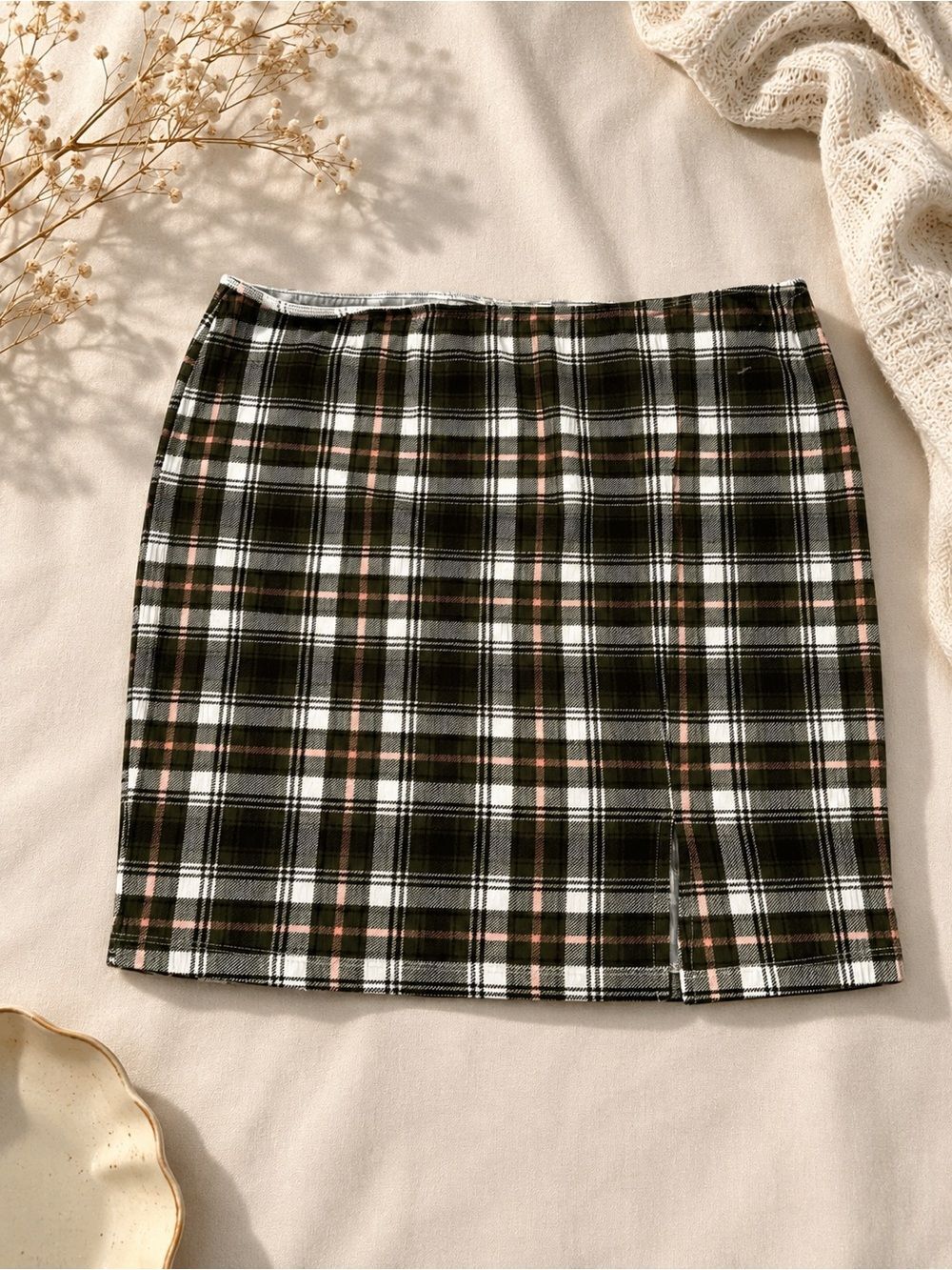 Just Polly New York Plaid Mini Skirt Size L Y2K Preppy Stretch Pull-On